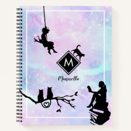 Aquarellkat und Girls Monogram Notebook Notizbuch