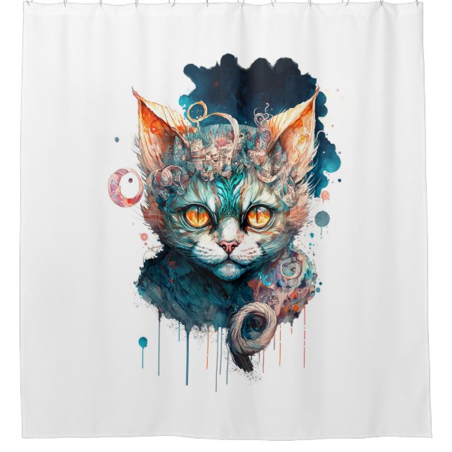 Aquarellkatze im Steampunkstil Duschvorhang (Vorderseite)