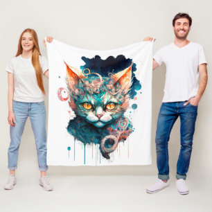 Aquarellkatze im Steampunkstil Fleecedecke