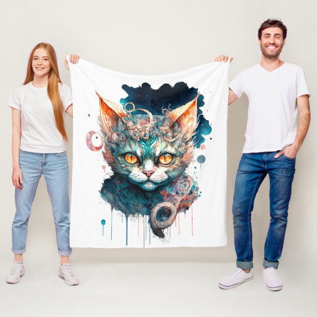 Aquarellkatze im Steampunkstil Fleecedecke (Beispiel)