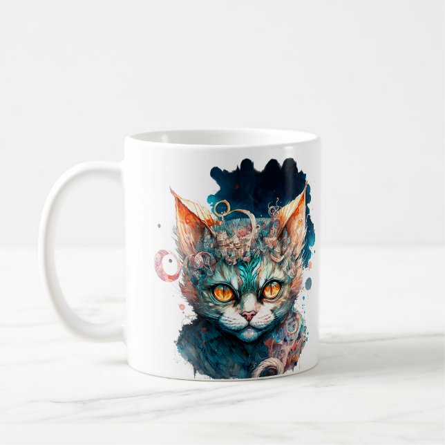 Aquarellkatze im Steampunkstil Kaffeetasse (Links)