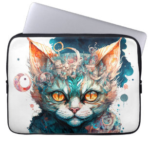 Aquarellkatze im Steampunkstil Laptopschutzhülle