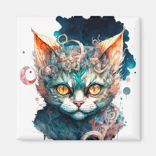 Aquarellkatze im Steampunkstil Magnet (Vorne)