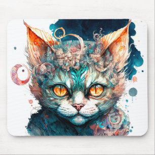 Aquarellkatze im Steampunkstil Mousepad