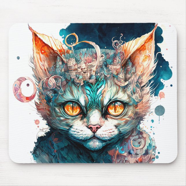 Aquarellkatze im Steampunkstil Mousepad (Vorne)