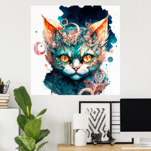 Aquarellkatze im Steampunkstil Poster