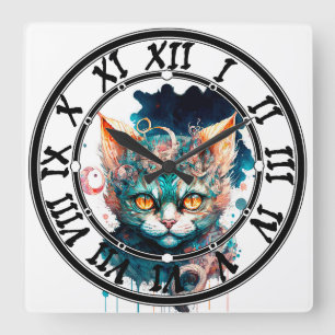 Aquarellkatze im Steampunkstil Quadratische Wanduhr