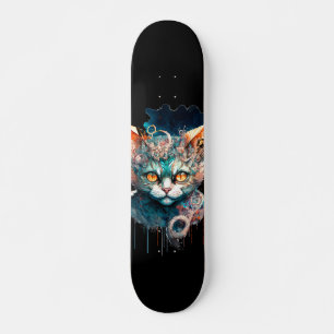 Aquarellkatze im Steampunkstil Skateboard