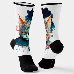 Aquarellkatze im Steampunkstil Socken
