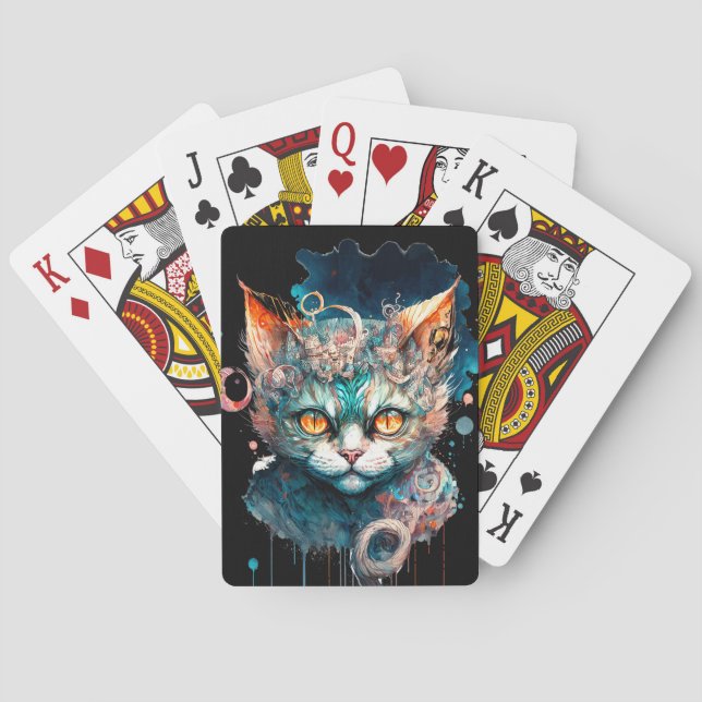Aquarellkatze im Steampunkstil Spielkarten (Rückseite)