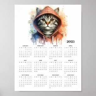 Aquarellkatze in Hoodie Splash Art 2025 Kalender Poster