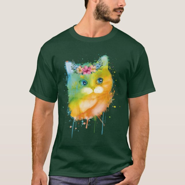 Aquarellkatze Meowcat Liebhaber Katze niedliche Ka T-Shirt (Vorderseite)