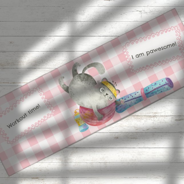 Aquarellkatze mit Ball auf rosa Buffalo Karo Yogamatte (Von Creator hochgeladen)