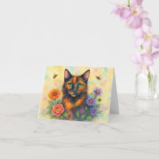 Aquarellkatze mit Blume Karte