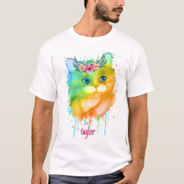 Aquarellkatze mit Blume T-Shirt
