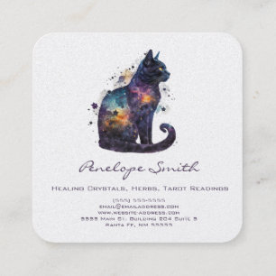 Aquarellkatze mit Sternen Square Visitenkarte