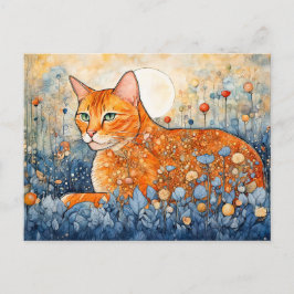 Aquarellkatze Orangefarbene Katze Entspannen in Bl Postkarte