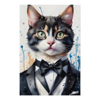 Aquarellkatze Tuxedo Vest Black Bow Krawatte