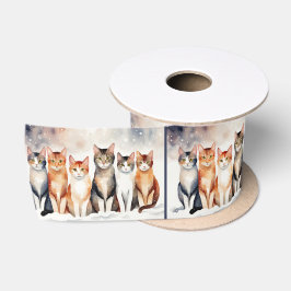 Aquarellkatzen im Schnee Satinband