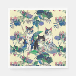 Aquarellkatzen in einem Garten Serviette