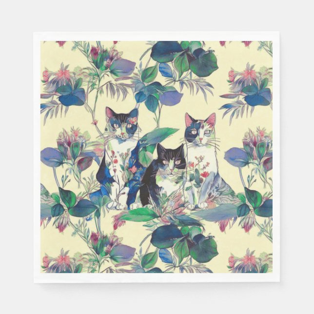 Aquarellkatzen in einem Garten Serviette (Vorderseite)