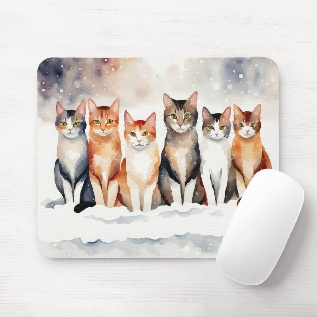 Aquarellkatzen in Schneeflocken Mousepad (Mit Mouse)