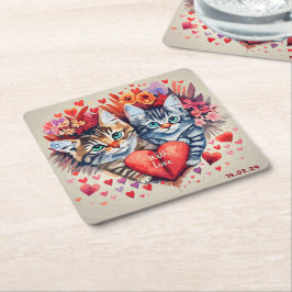 Aquarellkatzen mit Herz Rechteckiger Pappuntersetzer