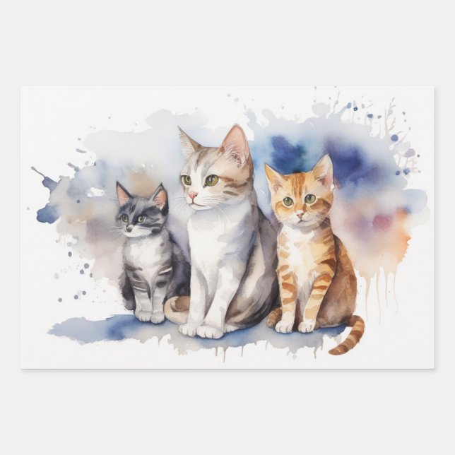 Aquarellkatzen mit weichem pastellfarbenem Hinterg Geschenkpapier Set (Vorderseite)