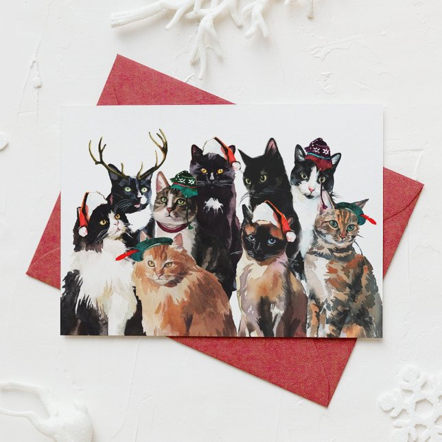 Aquarellkatzen mit Weihnachtsmannmützen Weihnachts (Von Creator hochgeladen)