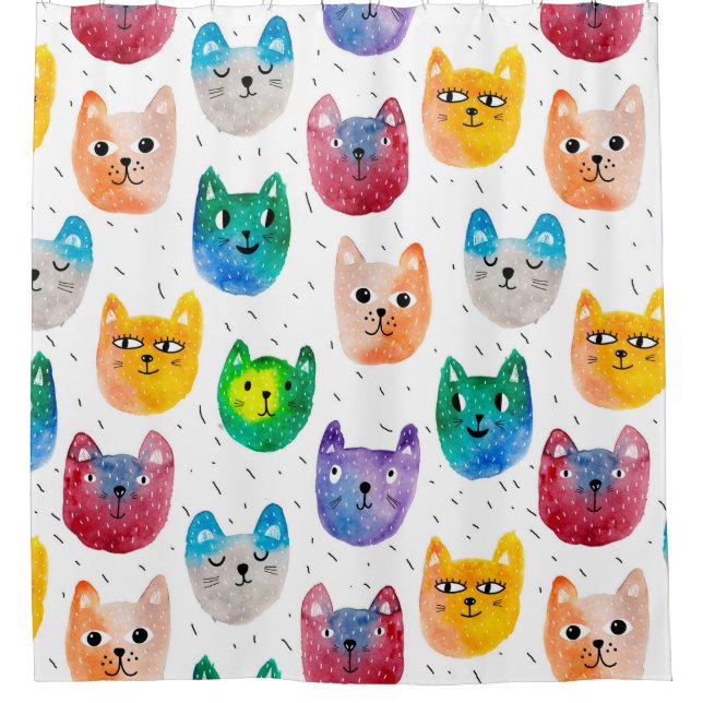 Aquarellkatzen und Freunde Duschvorhang (Vorderseite)
