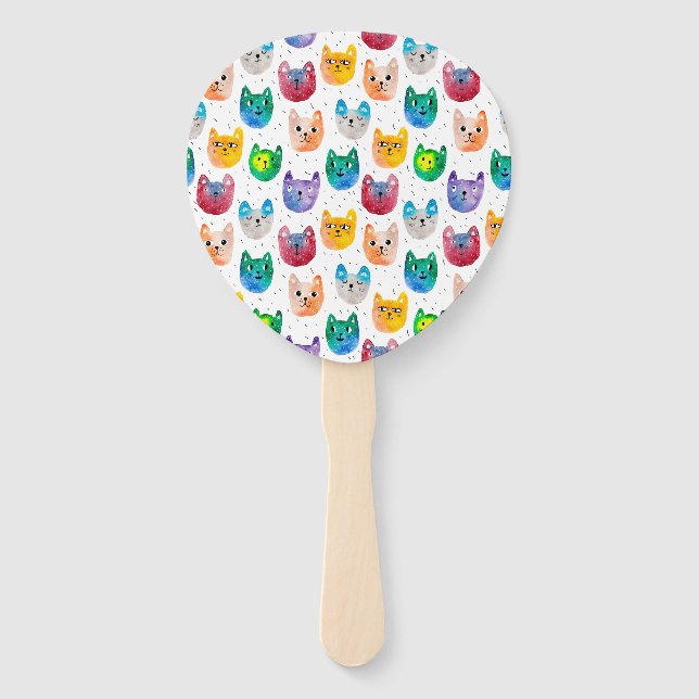 Aquarellkatzen und Freunde Fächer (Vorderseite)