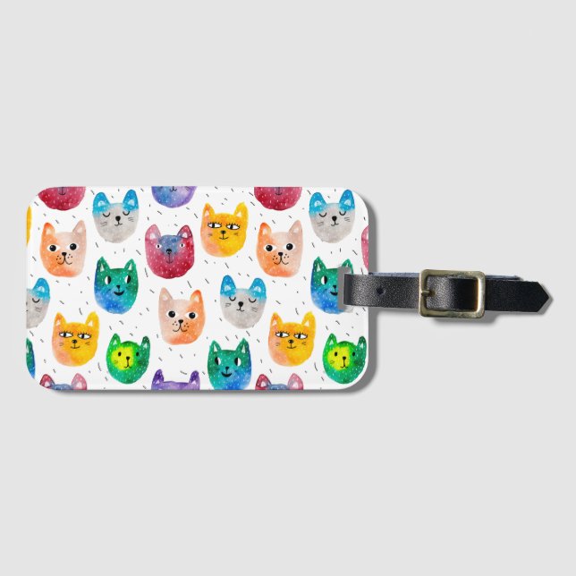 Aquarellkatzen und Freunde Gepäckanhänger (Vorderseite (Horizontal))