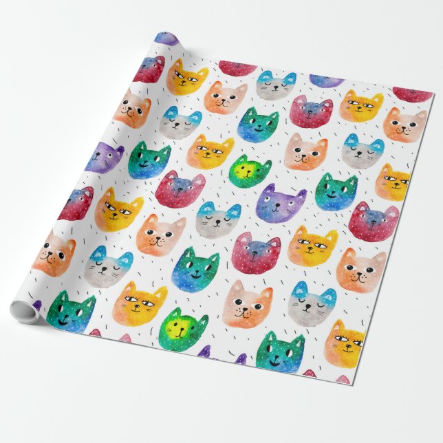 Aquarellkatzen und Freunde Geschenkpapier (Ungerollt)