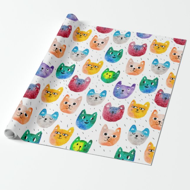 Aquarellkatzen und Freunde Geschenkpapier (Ungerollt)