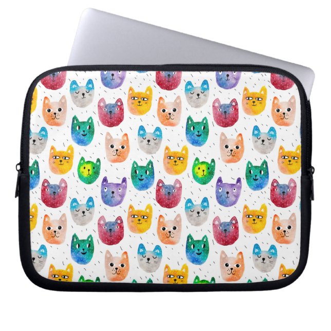 Aquarellkatzen und Freunde Laptopschutzhülle (Vorderseite)