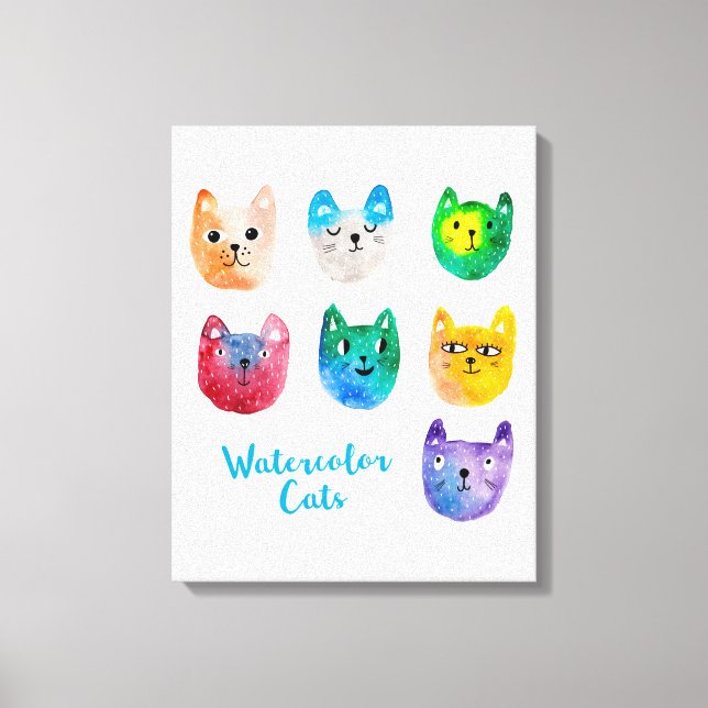 Aquarellkatzen und Freunde Leinwanddruck (Vorderseite)
