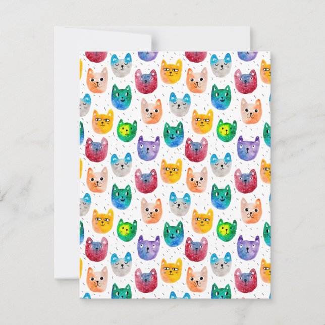Aquarellkatzen und Freunde Mitteilungskarte (Vorderseite)
