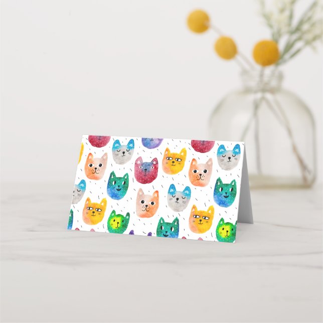 Aquarellkatzen und Freunde Platzkarte (Vorderseite)