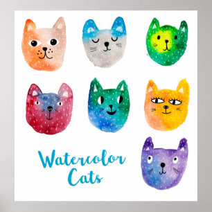 Aquarellkatzen und Freunde Poster