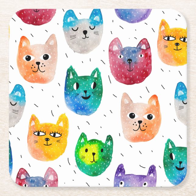 Aquarellkatzen und Freunde Rechteckiger Pappuntersetzer (Vorderseite)