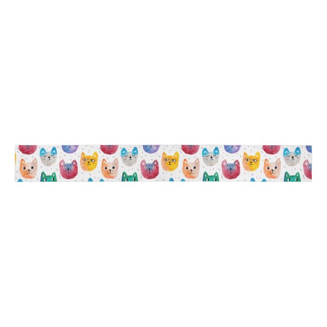 Aquarellkatzen und Freunde Ripsband (Vorderseite)