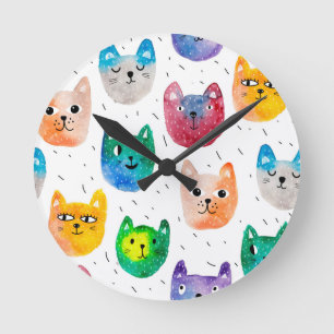 Aquarellkatzen und Freunde Runde Wanduhr