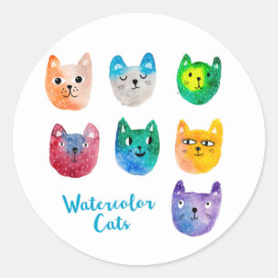 Aquarellkatzen und Freunde Runder Aufkleber