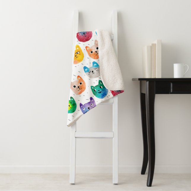 Aquarellkatzen und Freunde Sherpadecke (Beispiel)