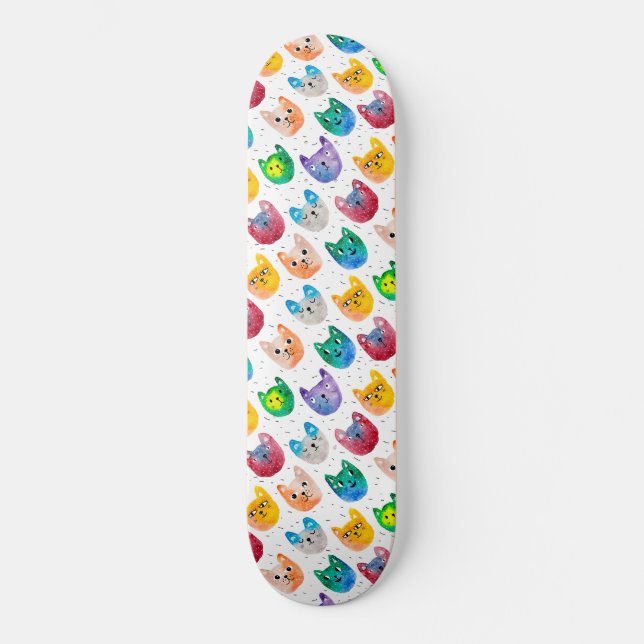 Aquarellkatzen und Freunde Skateboard (Vorderseite)