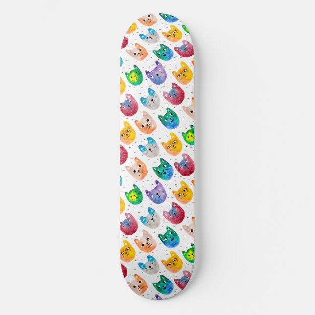 Aquarellkatzen und Freunde Skateboard (Vorderseite)