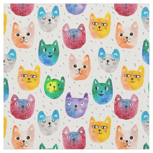 Aquarellkatzen und -freunde stoff (Nahaufnahme)