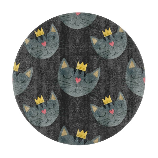 Aquarellkatzengesichter, schwarz nahtlos. schneidebrett (Vorderseite)