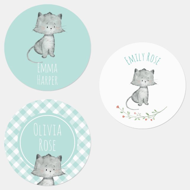 Aquarellkatzenklassezeichen in der Vorschule Etiketten (Gruppe)