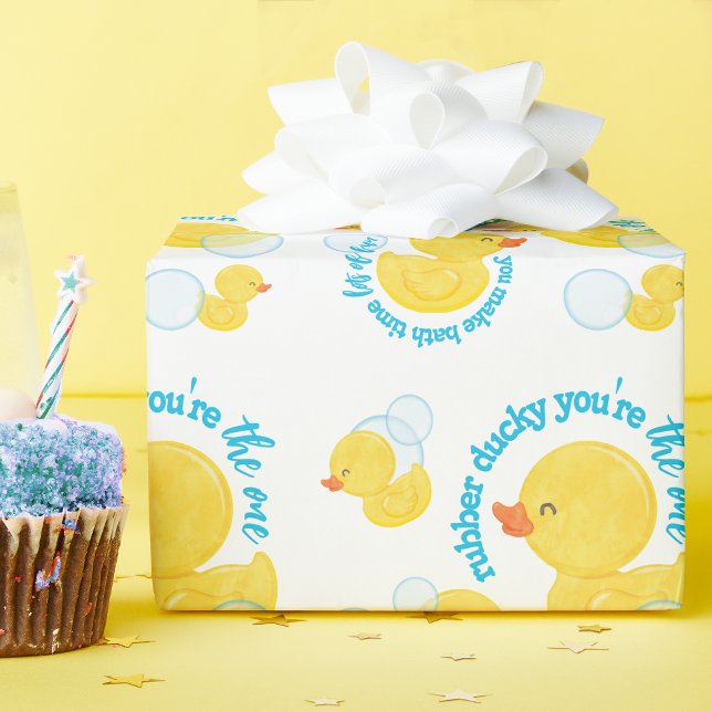 Aquarellkautschuklatex Du bist das Ein-Party Geschenkpapier (Rubber Ducky You're the One Watercolor Duck Wrapping Paper on White)